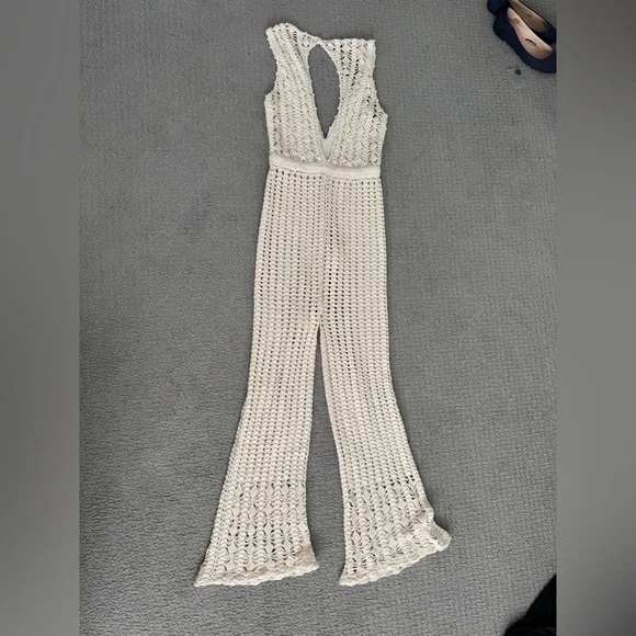 Free People Cream Crochet Jumpsuit with Open Back - Picture 3 of 5